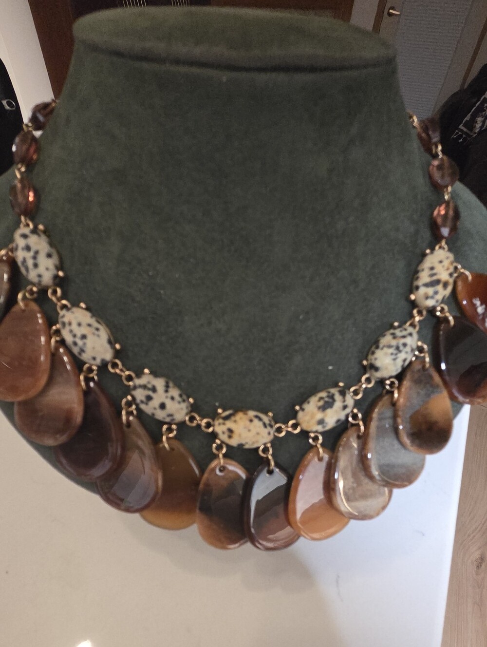 Dalmatian Jasper and Brown Agate Statement Necklace. Video